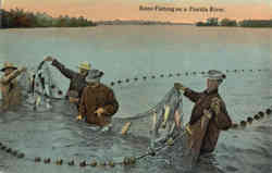 Fishing: Seine Fishing on a Florida River Postcard