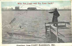 Fishing: Greetings from East Madison Maine Postcard Postcard