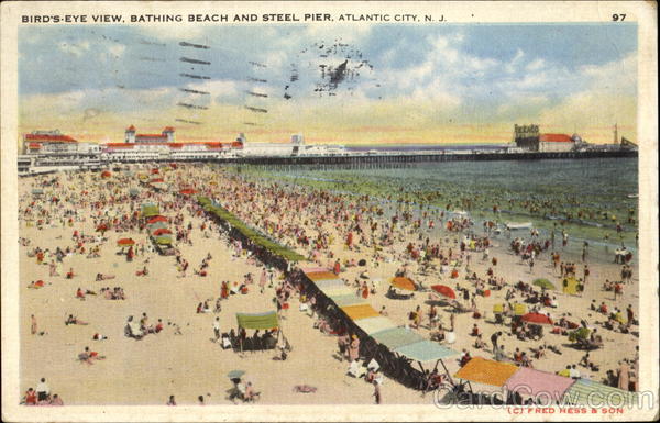Bird's Eye View Bathing Beach And Steel Pier Atlantic City New Jersey