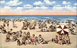 A Sunday Afternoon Crowd In Surf Bathing, Folly Beach Charleston, SC Postcard Postcard