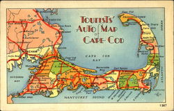Tourists Auto Map Cape Cod Postcard