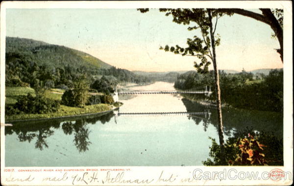 Connecticut River And Suspension Bridge Brattleboro Vermont