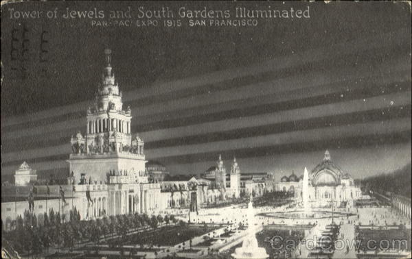 Tower of Jewels and South Gardens Illuminated San Francisco California