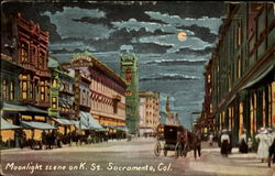 Moonlight Scene On K. St Sacramento, CA Postcard Postcard