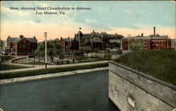 Moat Showing Hotel Chamberlain in Distance Fort Monroe, VA Postcard Postcard