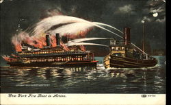 New York Fire Boat In Action Postcard