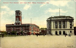 Central Fire Station And New Post Office Providence, RI Postcard Postcard