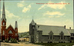 Presbyterian And Catholic Churches Barre, VT Postcard Postcard