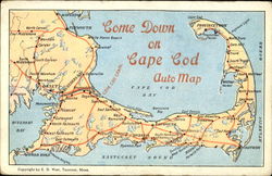 Come Down On Cape Cod Auto Map Postcard