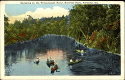 Canoeing On The Presumpscot River, Riverton Park Portland, ME Postcard Postcard