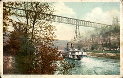 Str. Falls City Passing High Bridge Postcard
