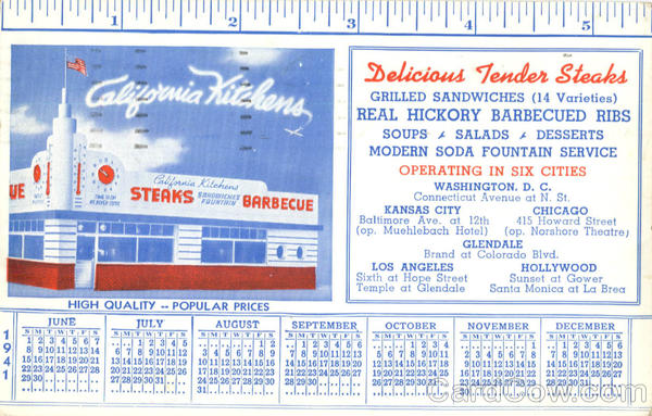 California Kitchens Diner 1941 Calendar Restaurants
