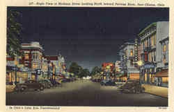 Night view of Madison Street Looking North toward Portage River Postcard