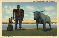 Paul Bunyan and Babe, his Blue Ox Bemidji, MN Postcard Postcard