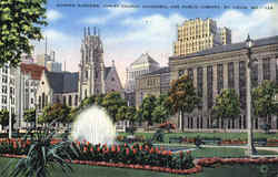 Sunken Gardens, Christ Church Cathedral And Public Library St. Louis, MO Postcard Postcard