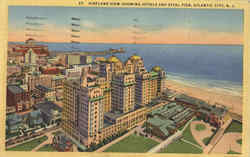 Airplane View Showing Hotels and Steel Pier Postcard