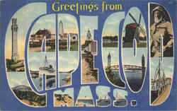 Greetings from Cape Cod Large Letter Massachusetts Postcard Postcard