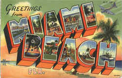 Greetings from Miami Beach Large Letter Florida Postcard Postcard