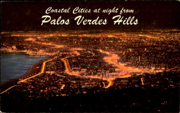 Coastal Cities At Night From Palos Verdes Hills Los Angeles California