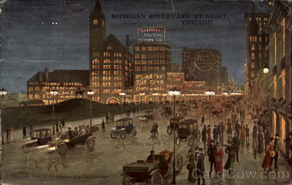 Michigan Boulevard At Night Chicago Illinois