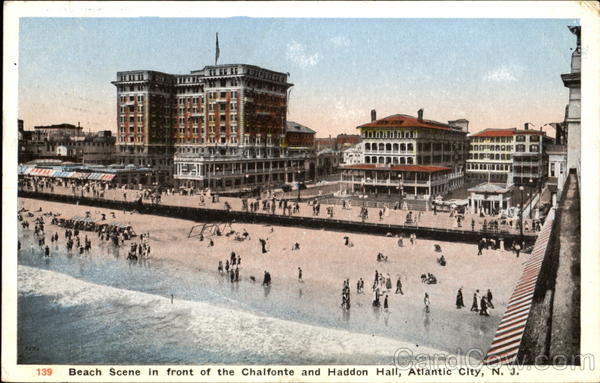 Beach Scene In Front Of The Chalfonte And Haddon Hall Atlantic City New Jersey
