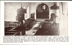 Interior Of Bruton Parish Church Williamsburg, VA Postcard Postcard