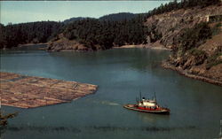 Log Raft And Tug, Deception Pass Postcard