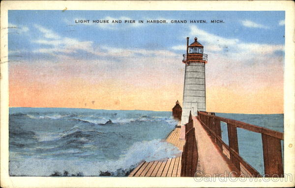 Light House And Pier In Harbor Grand Haven Michigan