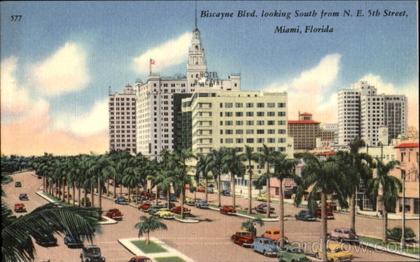 Biscayne Blvd. Looking South, N. E. 5th Street Miami Florida