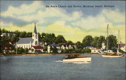 Ste. Ann's Church And Harbor Mackinac Island, MI Postcard Postcard