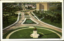 Looking Down Montrose Blvd, Hermann Park Postcard