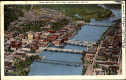 Four Bridge And Dam Waterloo, IA Postcard Postcard
