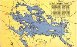 Map Of Lake Winnipesaukee New Hampshire Postcard Postcard