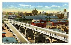 Mulberry Street Bridge And Sky Line Showing State Capitol Postcard