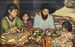 Seminole Girls At Tropical Hobbyland Indian Village Postcard