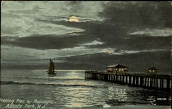 Fishing Pier Ny Moonlight Postcard