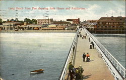 Long Beach From Pier Showing Bath House And Auditorium Postcard