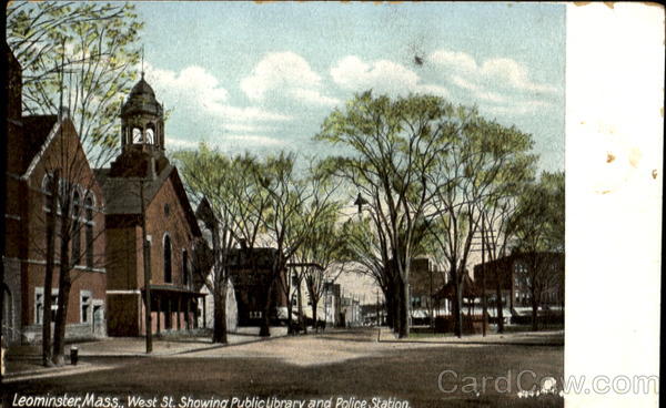 West St. Showing Public Library And Police Station Leominster Massachusetts
