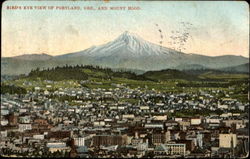 Bird's Eye View Of Portland And Mound Hood Oregon Postcard Postcard