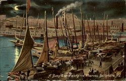 A Busy Scene Along The Wharves Baltimore, MD Postcard Postcard