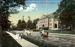 Highland Avenue & High School Needham, MA Postcard Postcard