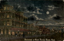 Boulevard At Night Revere Beach, MA Postcard Postcard