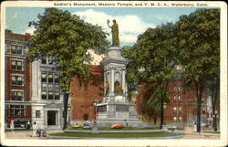 Soldier's Monument, Masonic Temple, and Y.M.C.A. Waterbury, CT Postcard Postcard