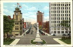Main Street, Looking North From State Capitol Columbia, SC Postcard Postcard