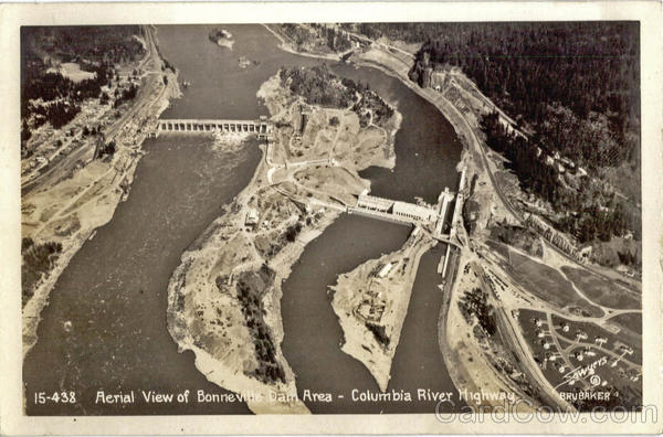 Aerial View of Bonneville Dam Area, Columbia River Highway Portland Oregon