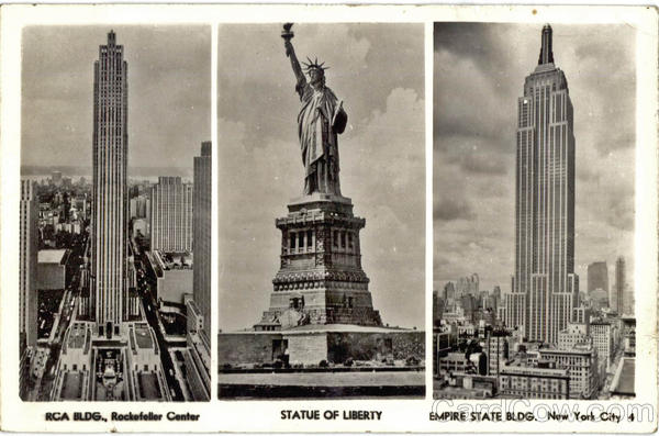 RCA Bldg, Rochefeller Center, Statue of Liberty, Empire State Bldg. New York City