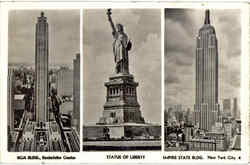 RCA Bldg, Rochefeller Center, Statue of Liberty, Empire State Bldg. Postcard