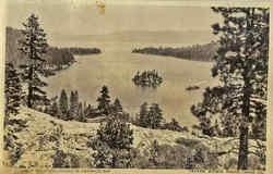Steamer Rounding Island in Emerald Bay Postcard