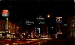 Hollywood At Night From Sunset Boulevard And Vine Street California Postcard Postcard