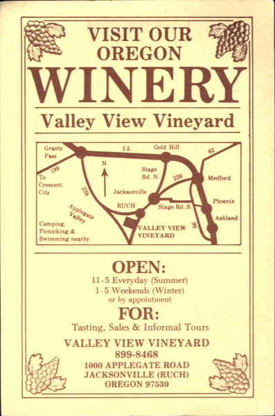 Valley View Vineyard, 1000 Applegate Road Jacksonville Oregon
